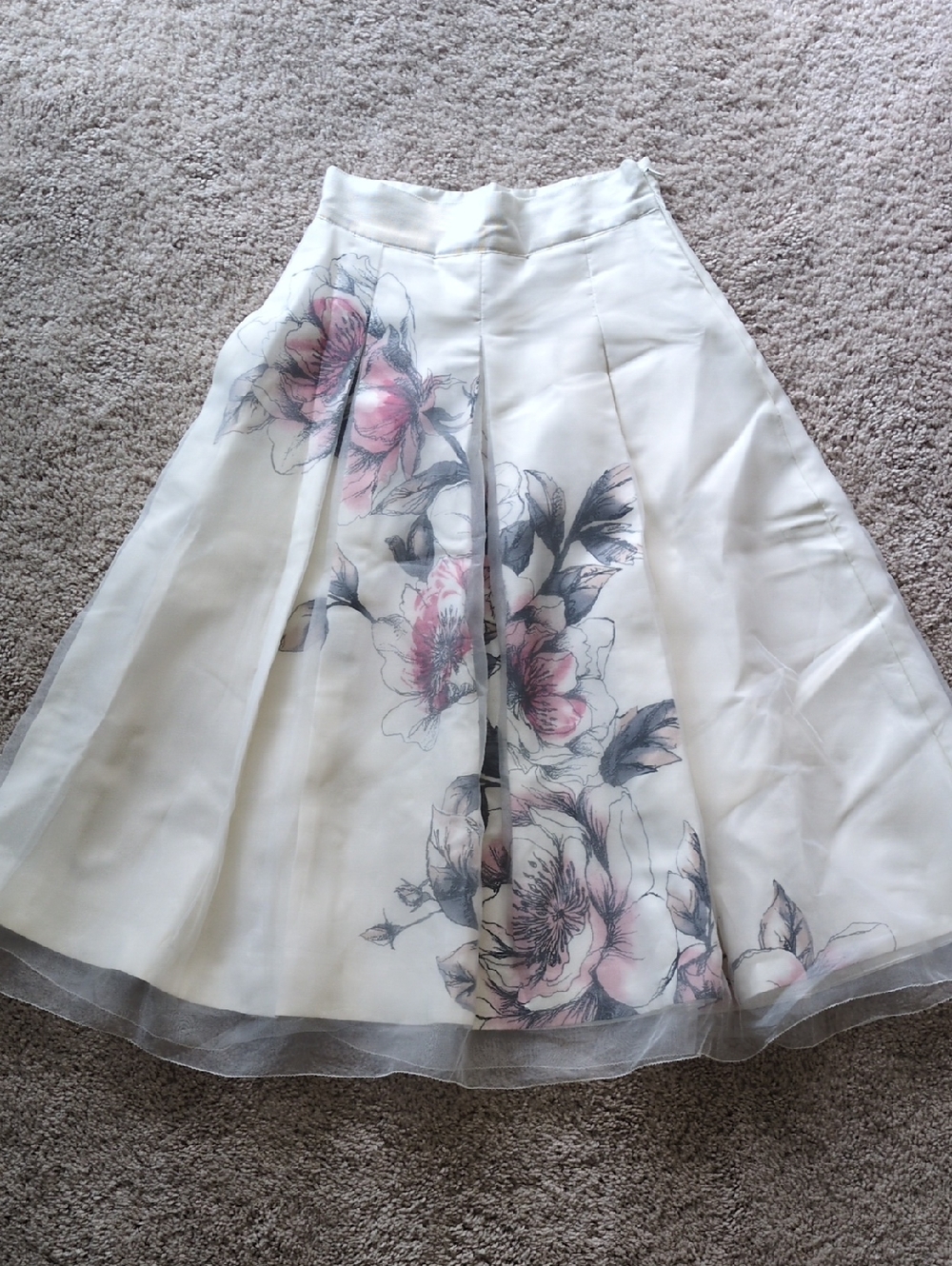 White House Black Market Cream A-Line Skirt with Pink Floral Print